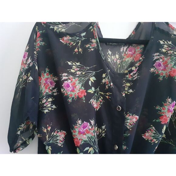 Dresscode Floral Prints Cold Shoulder Hi-Low Hem Chiffon Lightweight Blouse Fits - Picture 4 of 14